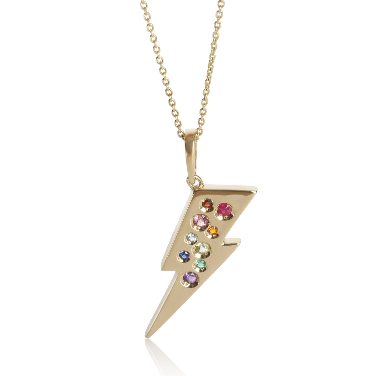 myGemma Yellow Gold  Lightening Bolt With Rainbow Gemstones Pendant fv