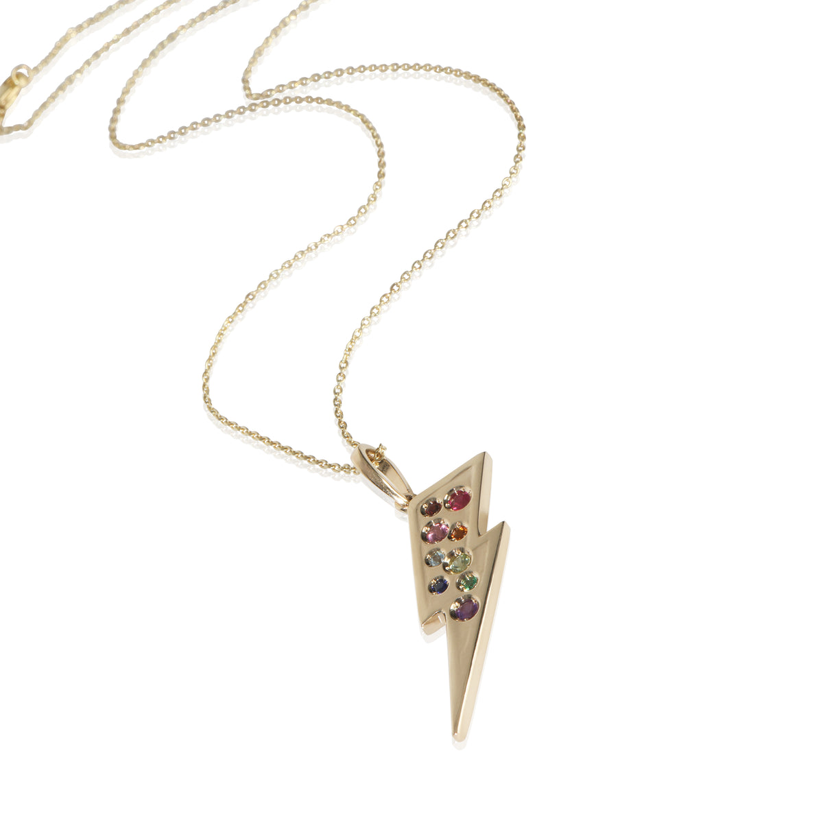 myGemma Yellow Gold  Lightening Bolt With Rainbow Gemstones Pendant pv