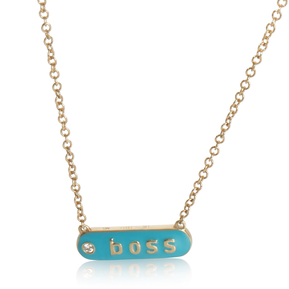 myGemma Yellow Gold Diamond Blue Enamel Boss Pendant fv