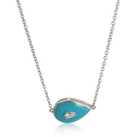 myGemma White Gold Diamond Teal Enamel Pendant fv