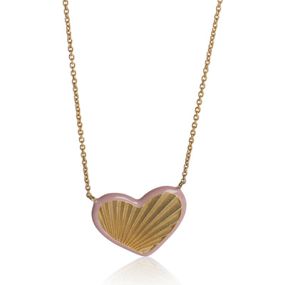 myGemma Yellow Gold  Sunburst Heart Pink Enamel Pendant fv