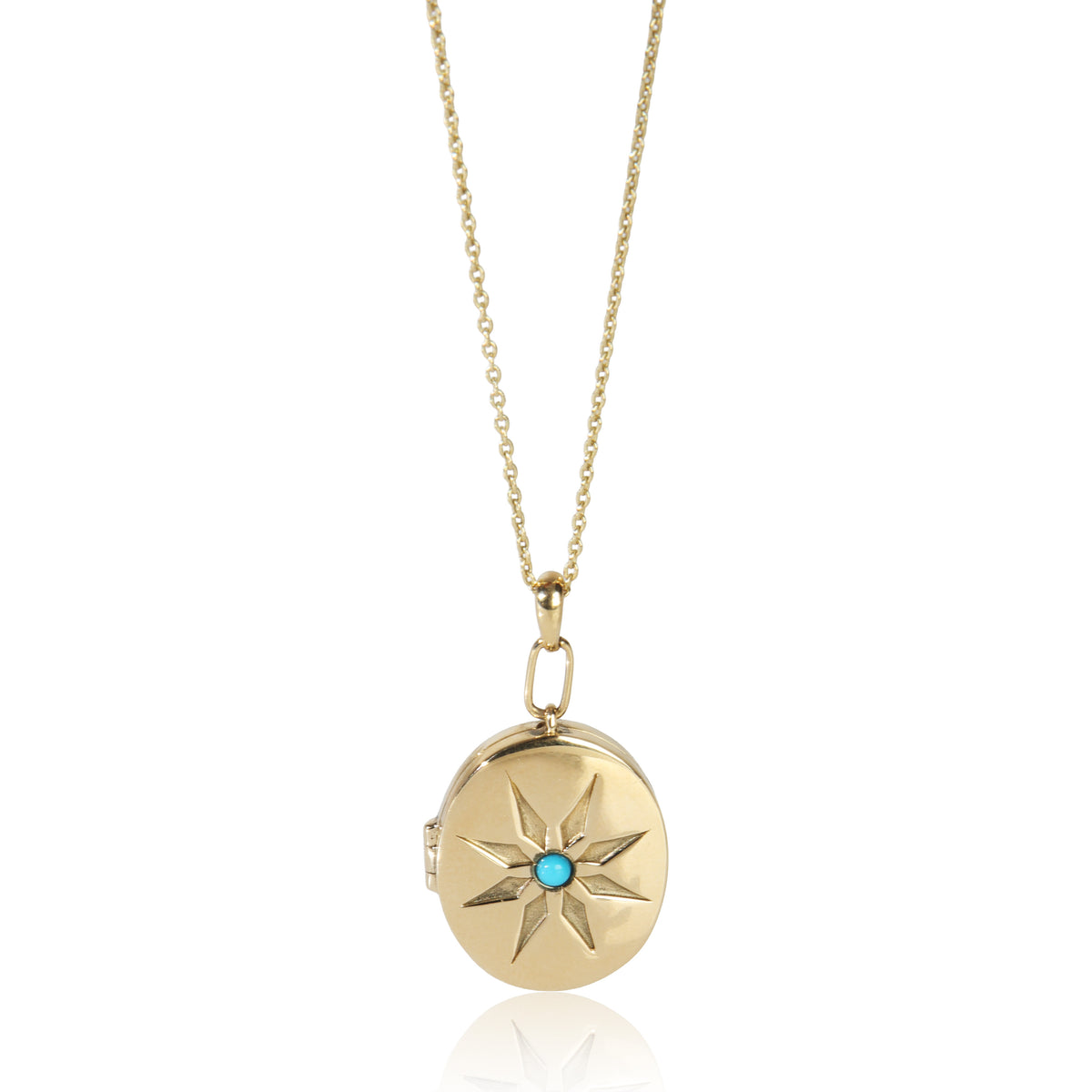 myGemma Yellow Gold Turquoise Oval Locket Pendant fv