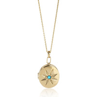 myGemma Yellow Gold Turquoise Oval Locket Pendant fv