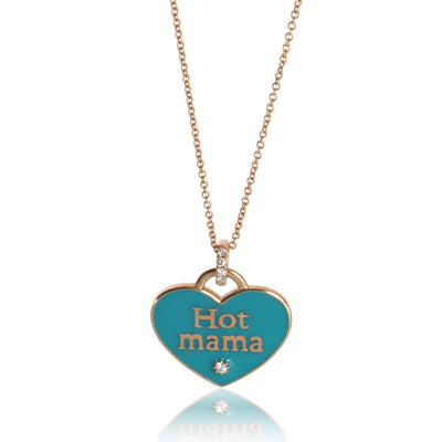 myGemma Rose Gold Diamond Teal Enamel Hot Mama Pendant fv