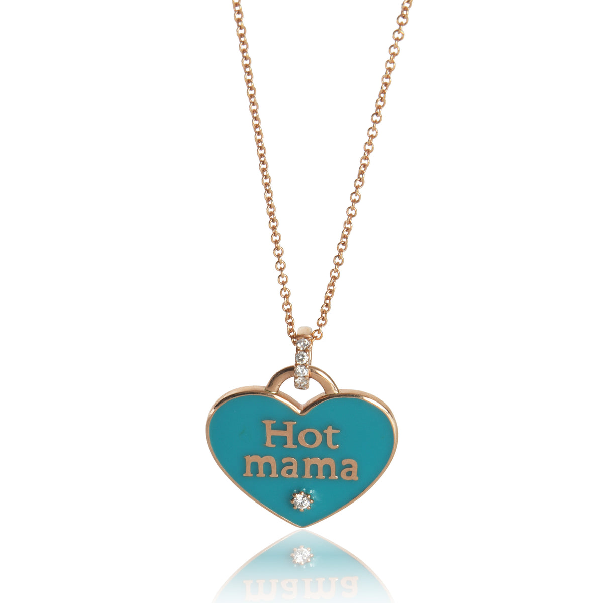 myGemma Rose Gold Diamond Teal Enamel Hot Mama Pendant fv