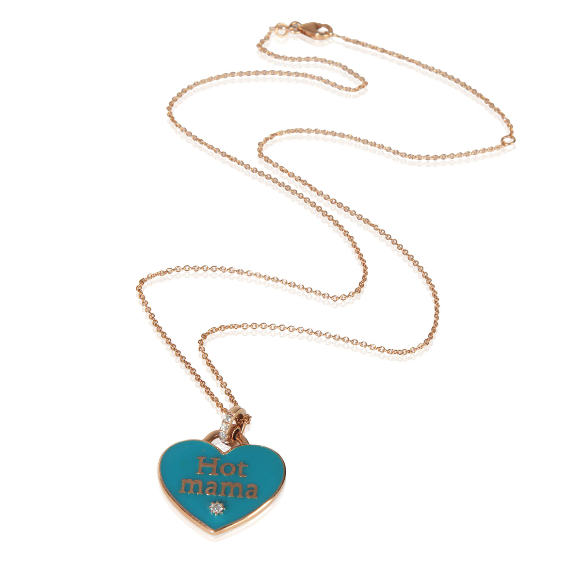 myGemma Rose Gold Diamond Teal Enamel Hot Mama Pendant pv