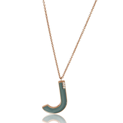 myGemma Rose Gold Diamond Large Blue Enamel Initial J Pendant fv