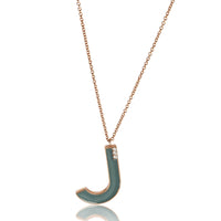myGemma Rose Gold Diamond Large Blue Enamel Initial J Pendant fv