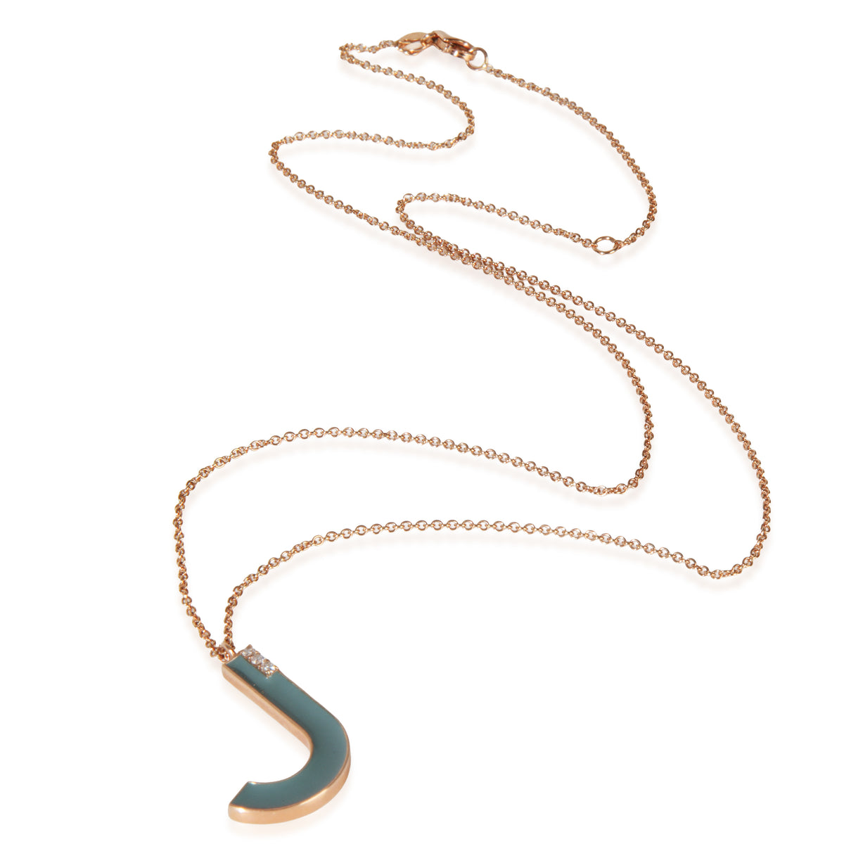 myGemma Rose Gold Diamond Large Blue Enamel Initial J Pendant pv