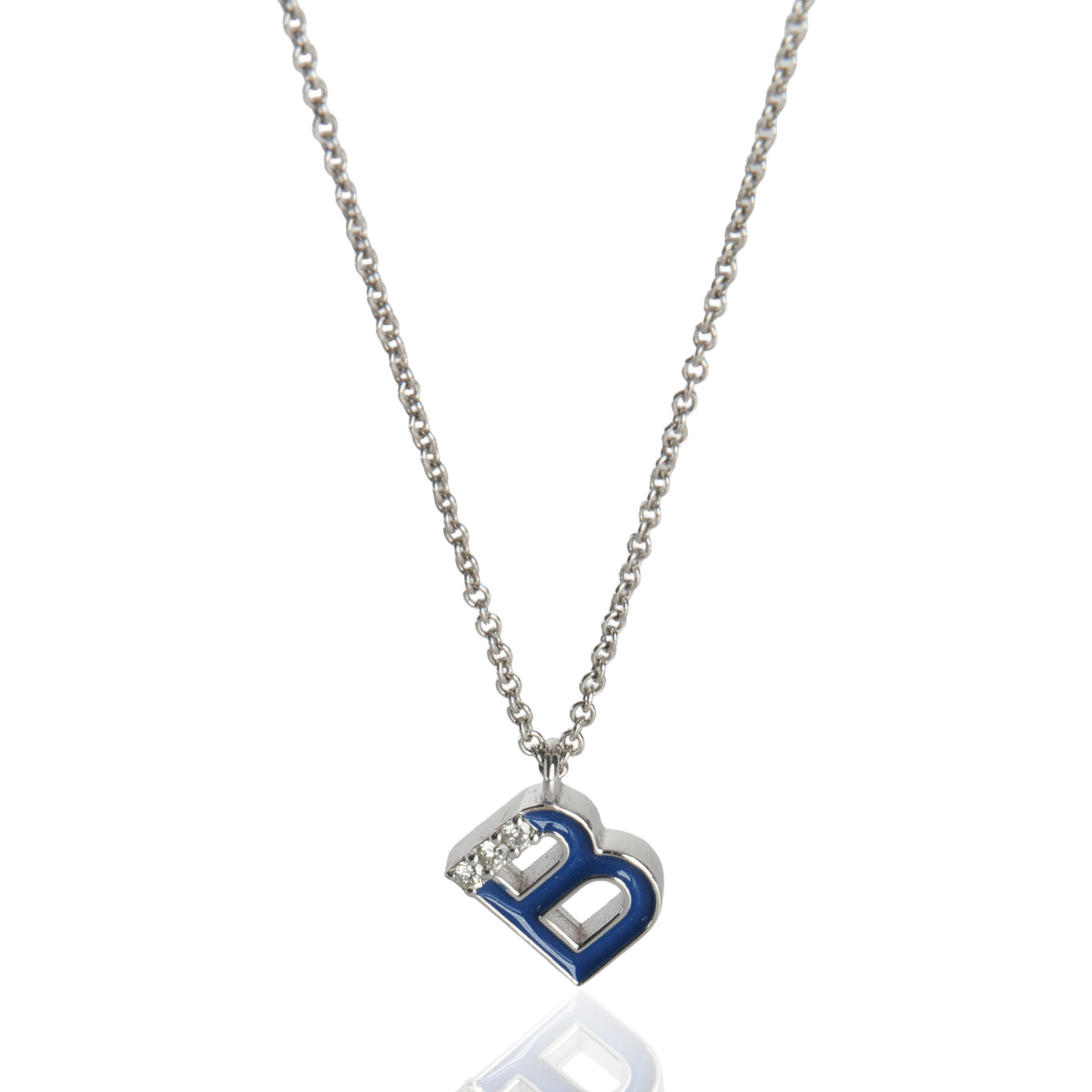 myGemma White Gold Diamond Mini Navy Initial B Pendant fv