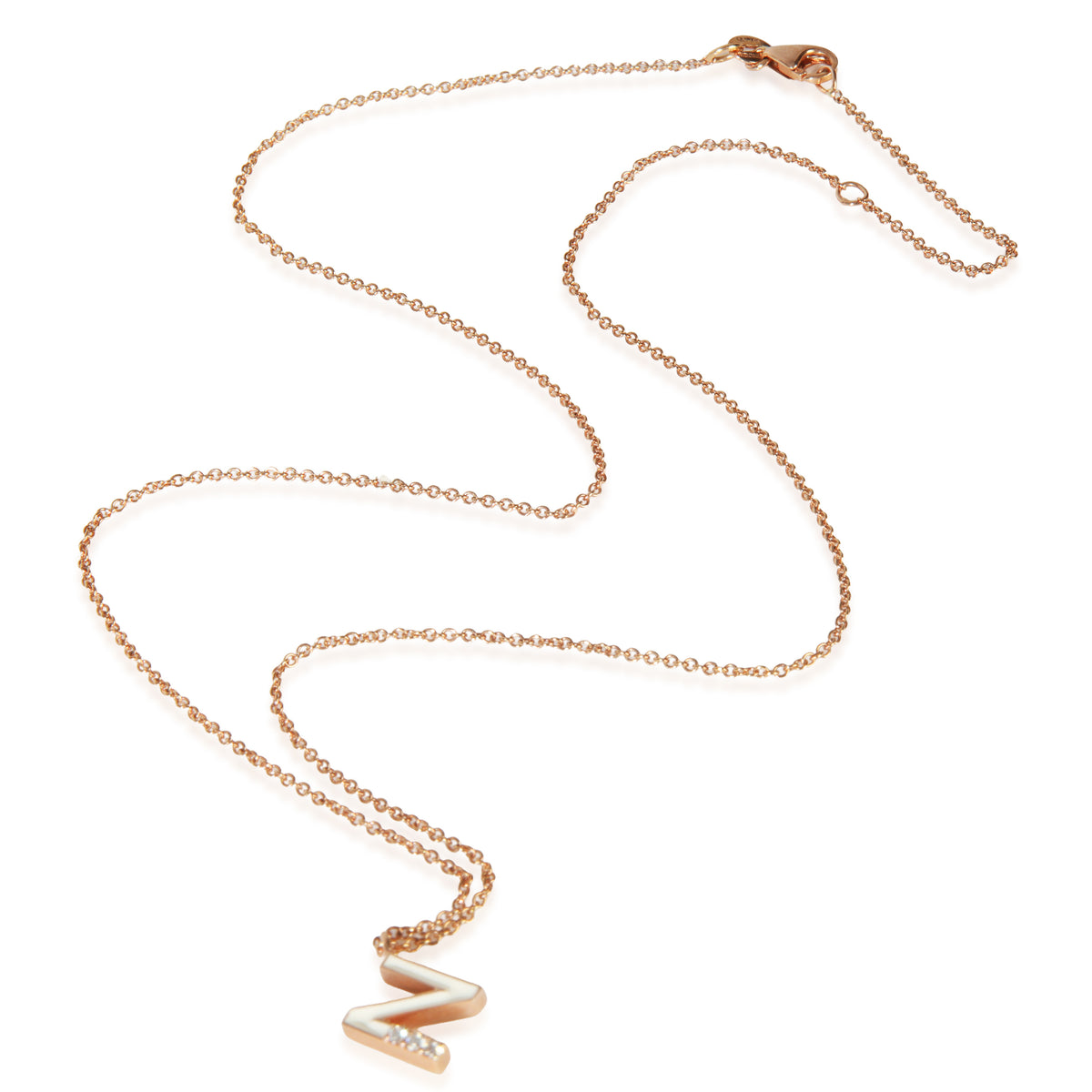 myGemma Rose Gold Diamond Mini Cream Enamel Initial N Pendant pv