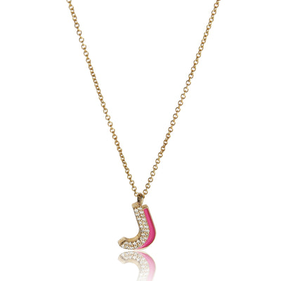 myGemma Yellow Gold Diamond Fuchsia Enamel J Pendant fv