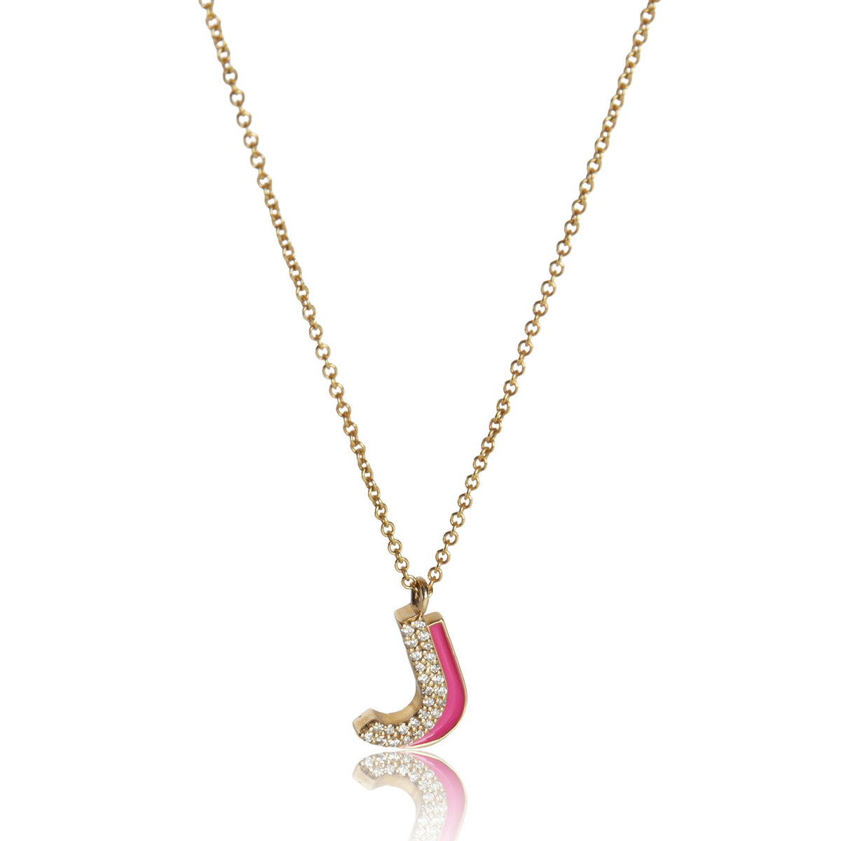myGemma Yellow Gold Diamond Fuchsia Enamel J Pendant fv
