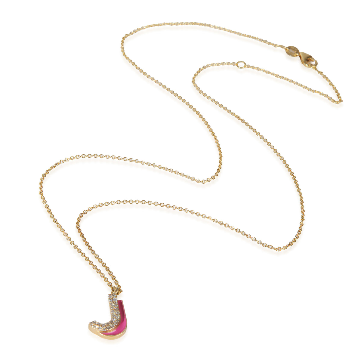 myGemma Yellow Gold Diamond Fuchsia Enamel J Pendant pv