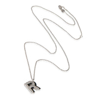 myGemma White Gold Diamond Black Enamel Initial R Pendant pv