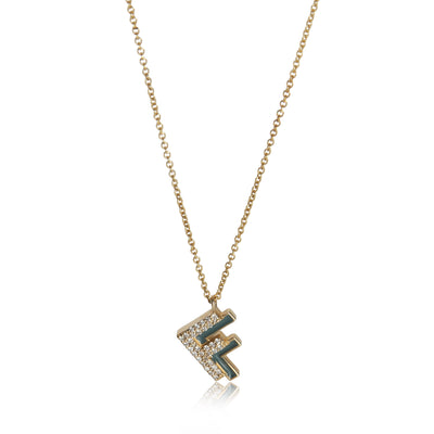 myGemma Yellow Gold Diamond Green Enamel Initial F Pendant fv