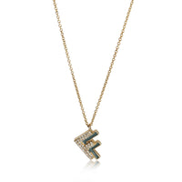 myGemma Yellow Gold Diamond Green Enamel Initial F Pendant fv