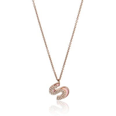 myGemma Rose Gold Diamond Pink Enamel Initial S Pendant fv