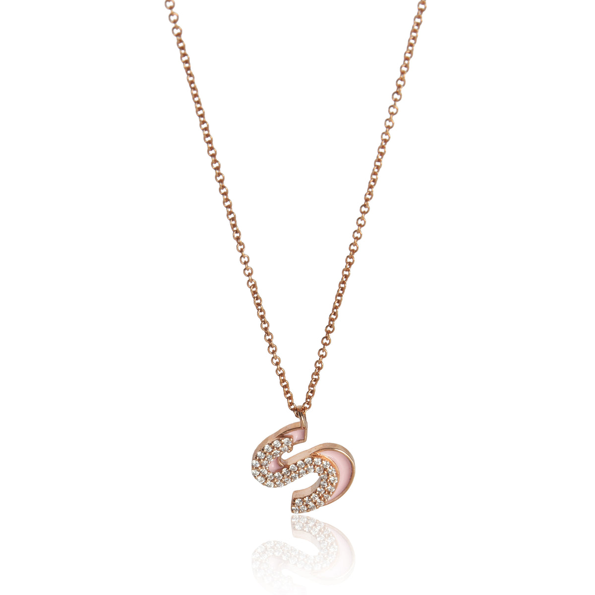 myGemma Rose Gold Diamond Pink Enamel Initial S Pendant fv