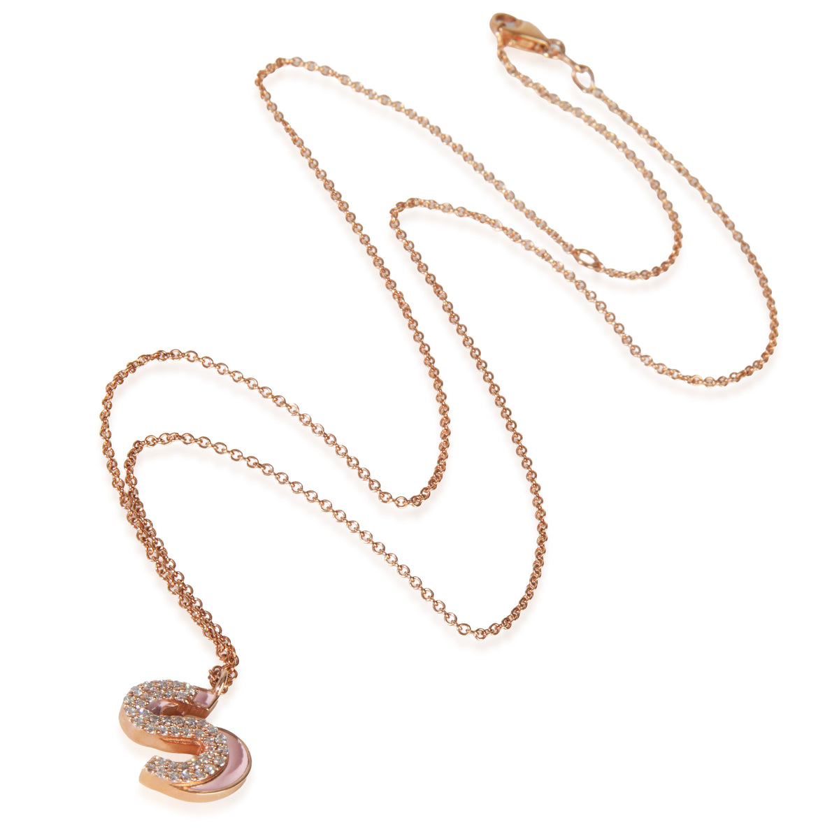 myGemma Rose Gold Diamond Pink Enamel Initial S Pendant pv