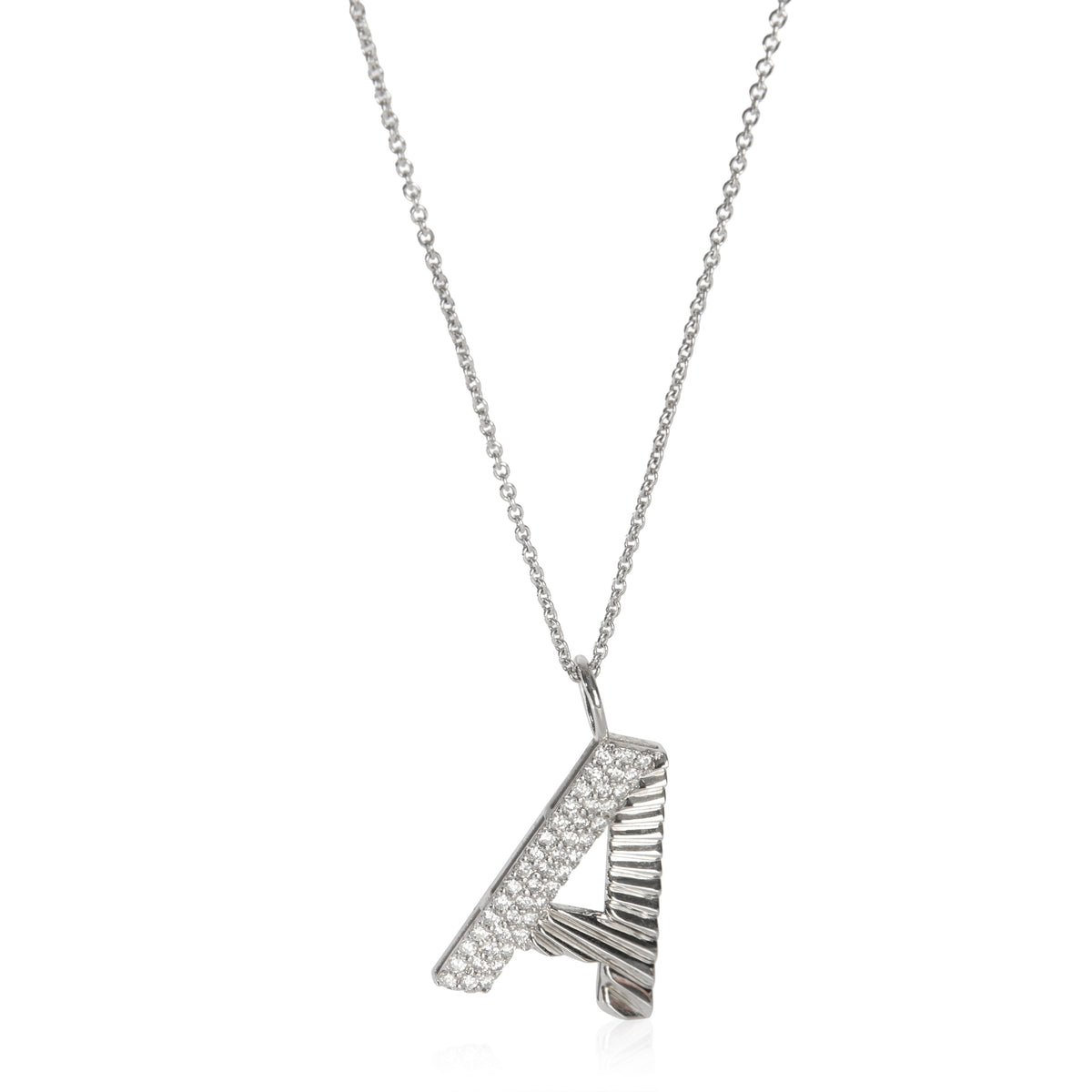 myGemma White Gold Diamond Large Initial A Pendant fv