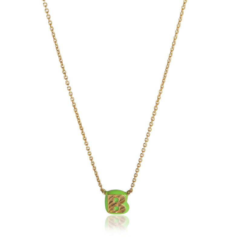 myGemma Yellow Gold  Mini Green Enamel Initial B Pendant fv