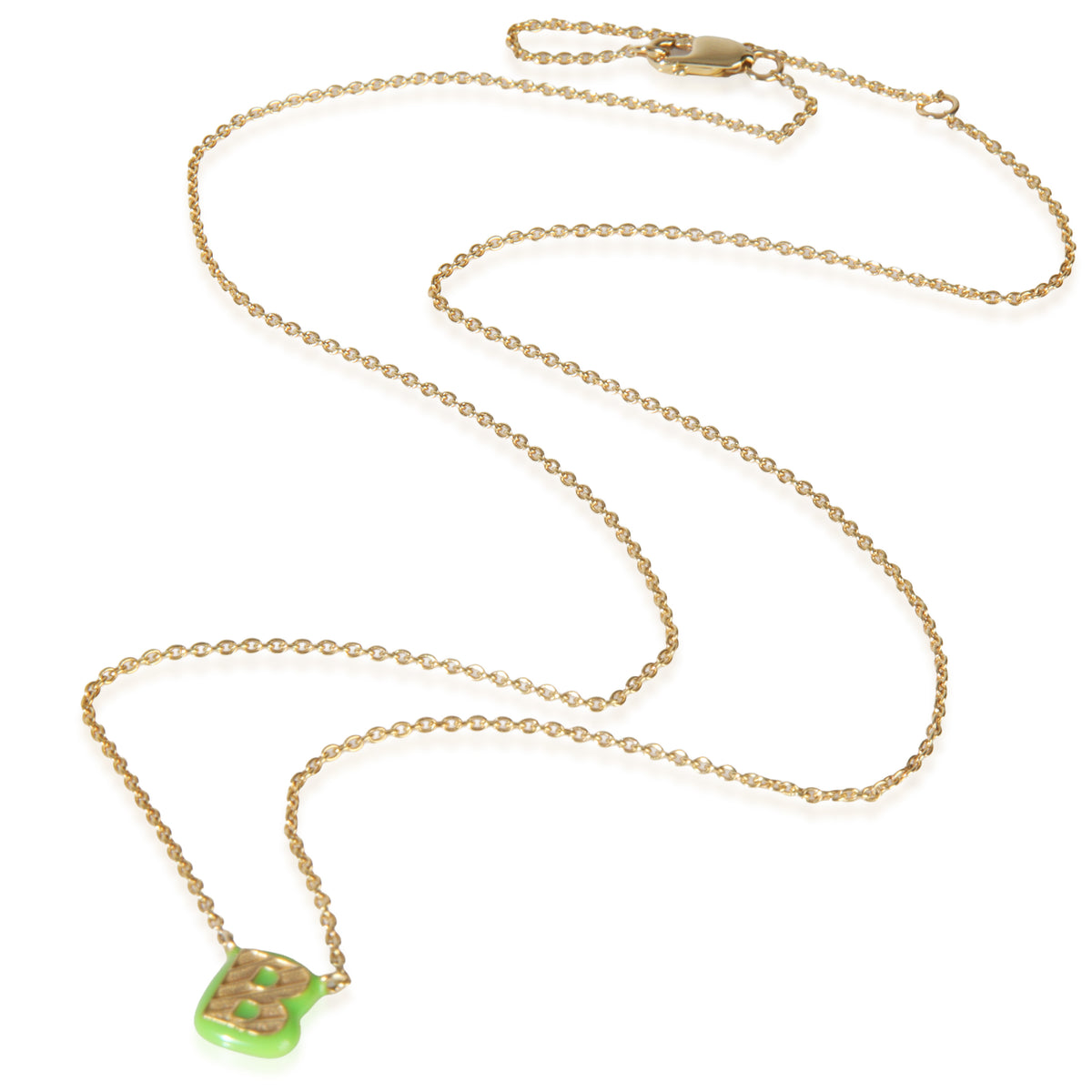 myGemma Yellow Gold  Mini Green Enamel Initial B Pendant pv