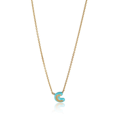 myGemma Yellow Gold  Teal Enamel Mini Initial C Pendant fv