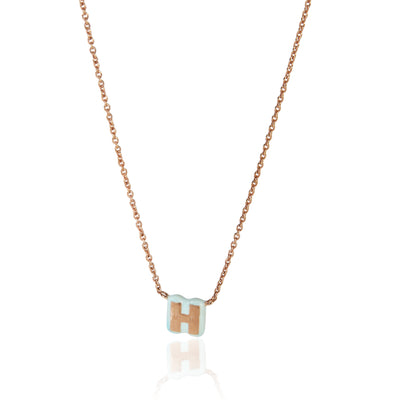 myGemma Rose Gold  Baby Blue Enamel Mini Initial H Pendant fv