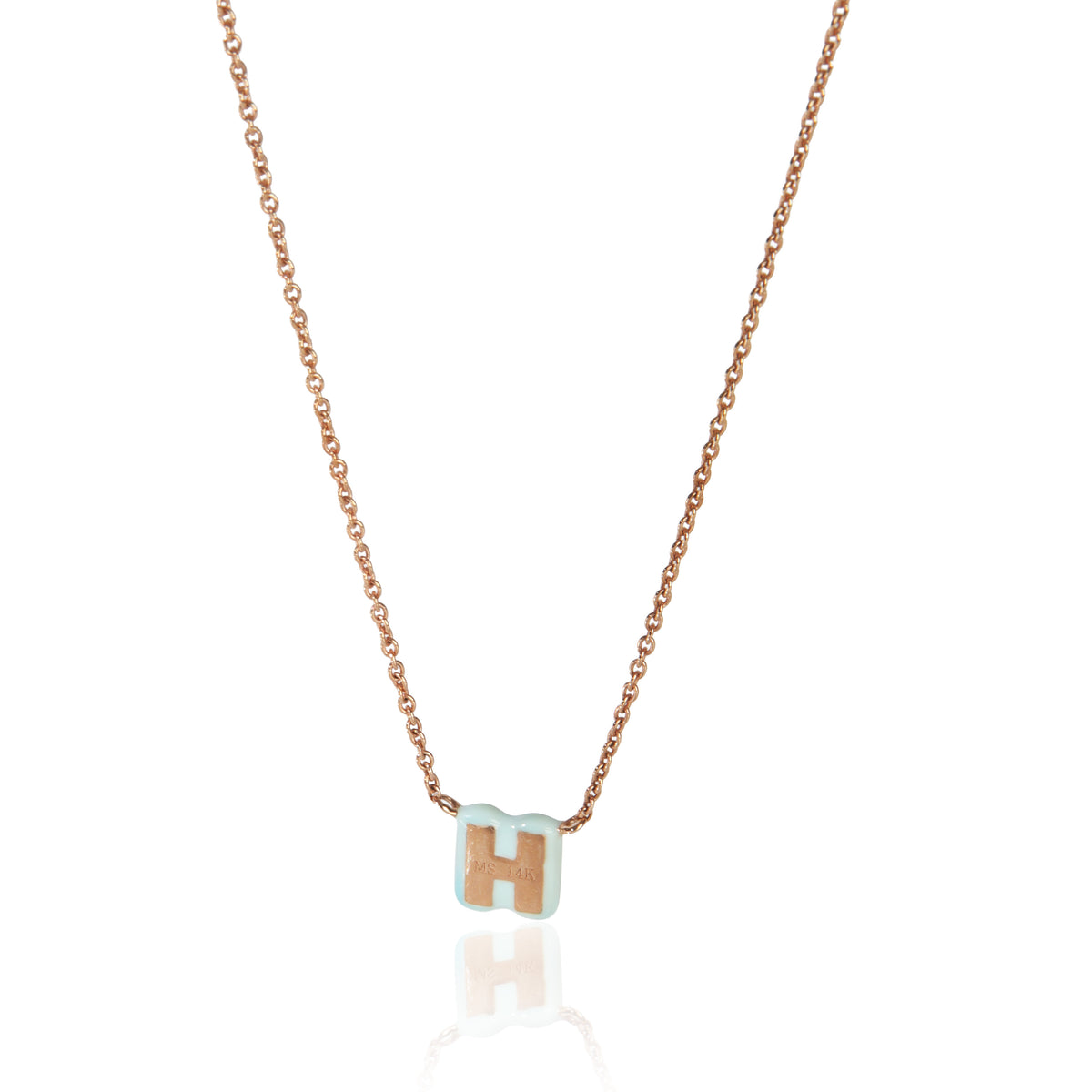 myGemma Rose Gold  Baby Blue Enamel Mini Initial H Pendant fv