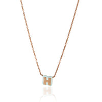 myGemma Rose Gold  Baby Blue Enamel Mini Initial H Pendant fv