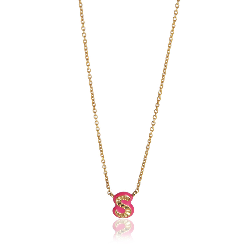 myGemma Yellow Gold  Hot Pink Enamel Mini Initial S Pendant fv