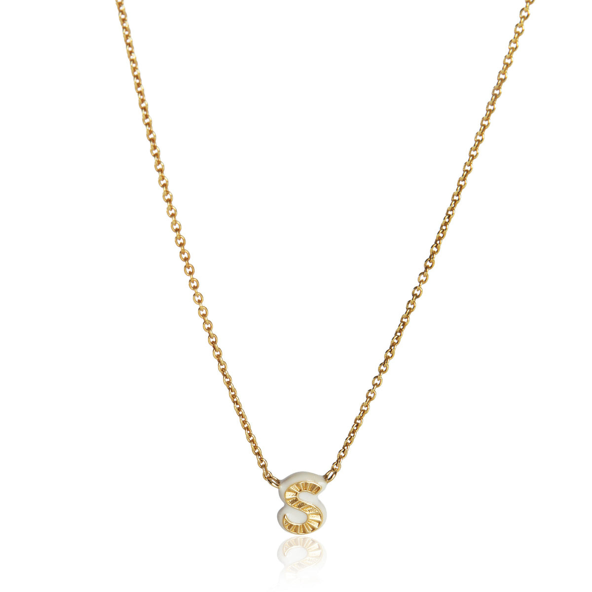 myGemma Yellow Gold  Cream Enamel Mini Initial S Pendant fv