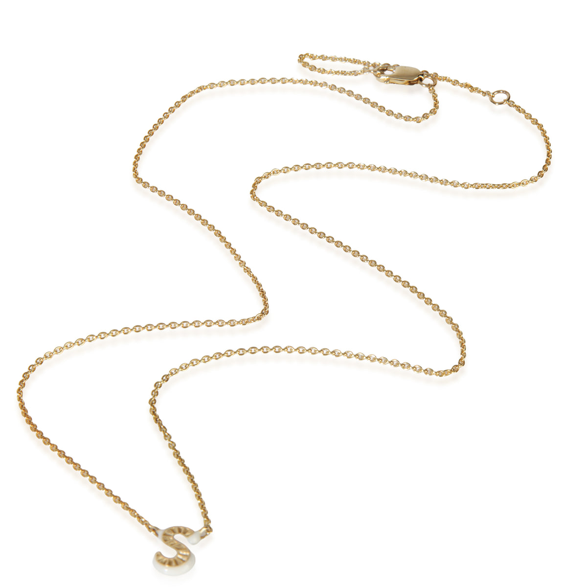 myGemma Yellow Gold  Cream Enamel Mini Initial S Pendant pv