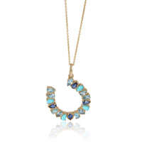 myGemma Yellow Gold  Large Mixed Blue Gemstone Horseshoe Pendant fv