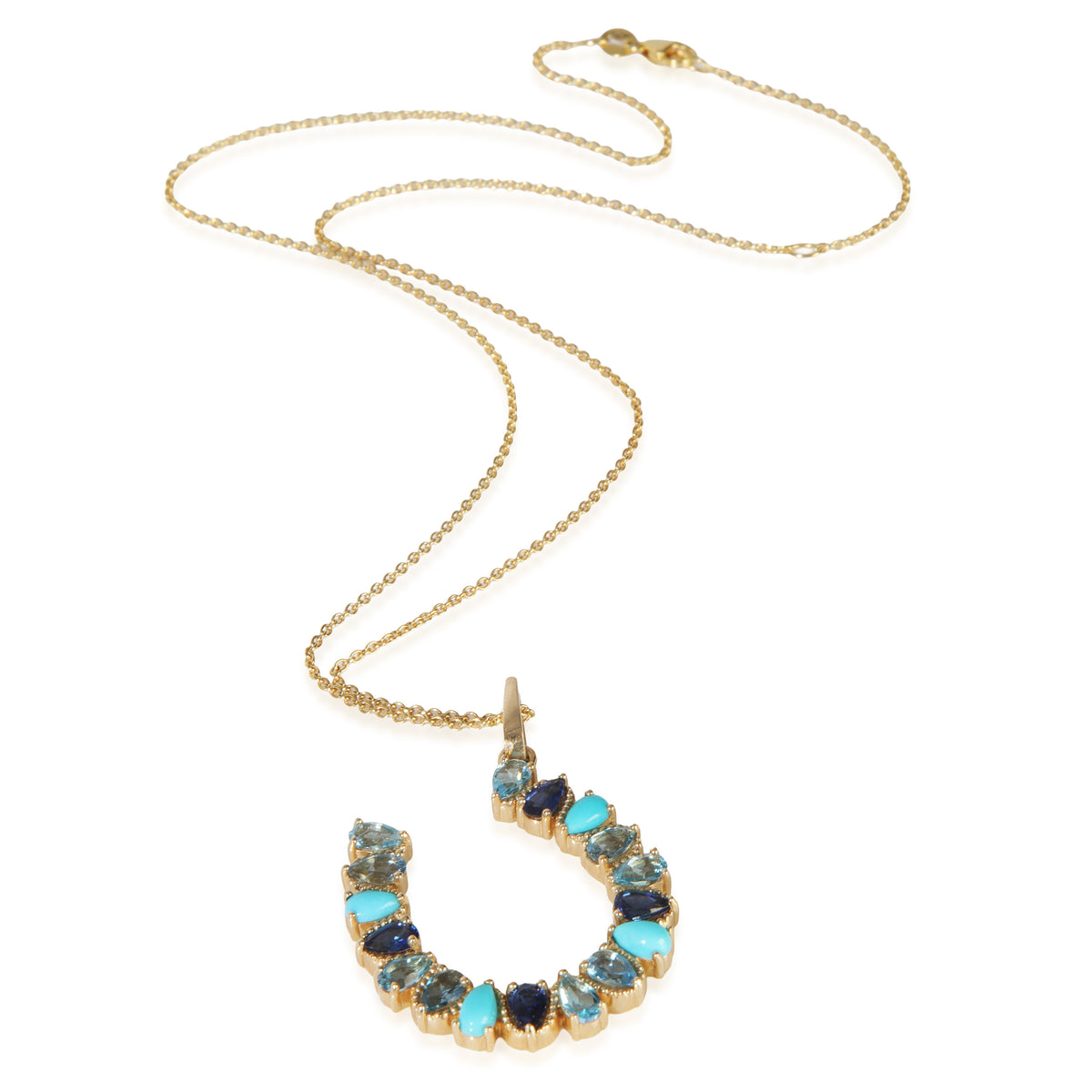 myGemma Yellow Gold  Large Mixed Blue Gemstone Horseshoe Pendant pv