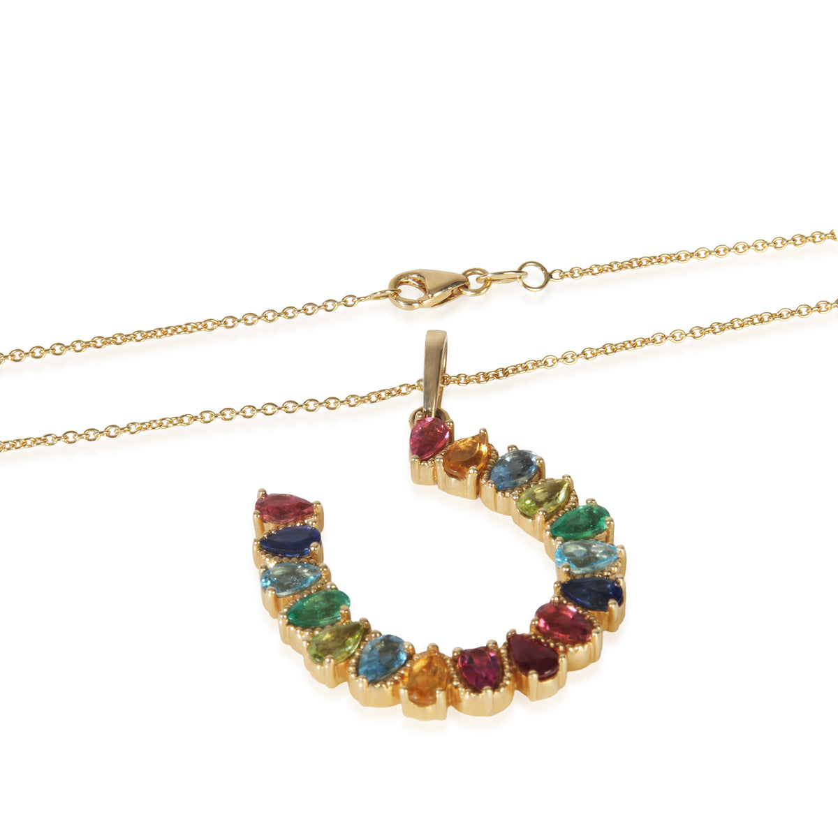 myGemma Yellow Gold  Large Rainbow Gemstone Horseshoe Pendant clasp