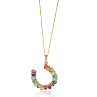 myGemma Yellow Gold  Large Rainbow Gemstone Horseshoe Pendant fv