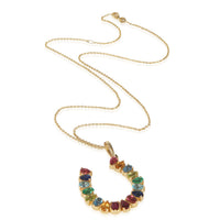 myGemma Yellow Gold  Large Rainbow Gemstone Horseshoe Pendant pv