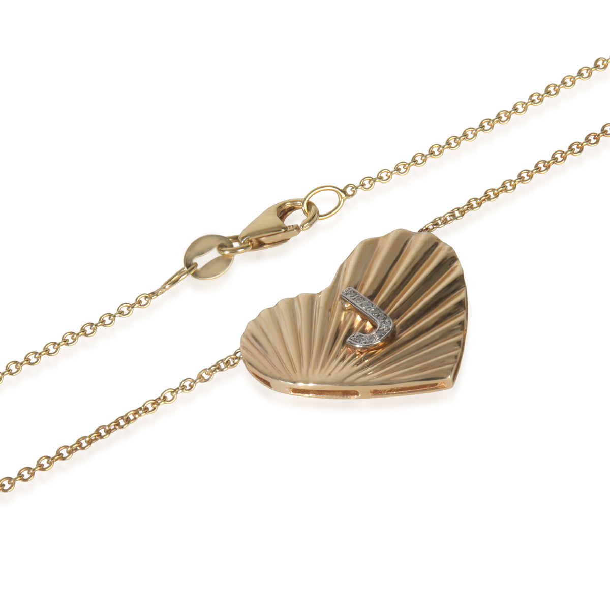 myGemma Yellow Gold Diamond Heart With Initial J Pendant clasp
