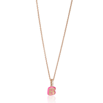 myGemma Rose Gold Diamond Hot Pink Enamel Mini Initial B Pendant fv