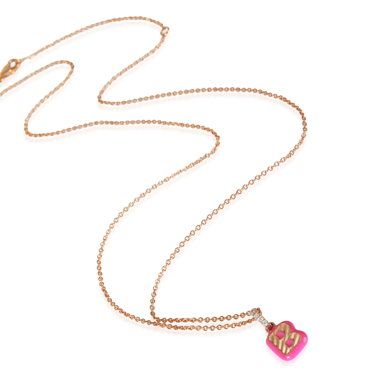 myGemma Rose Gold Diamond Hot Pink Enamel Mini Initial B Pendant pv