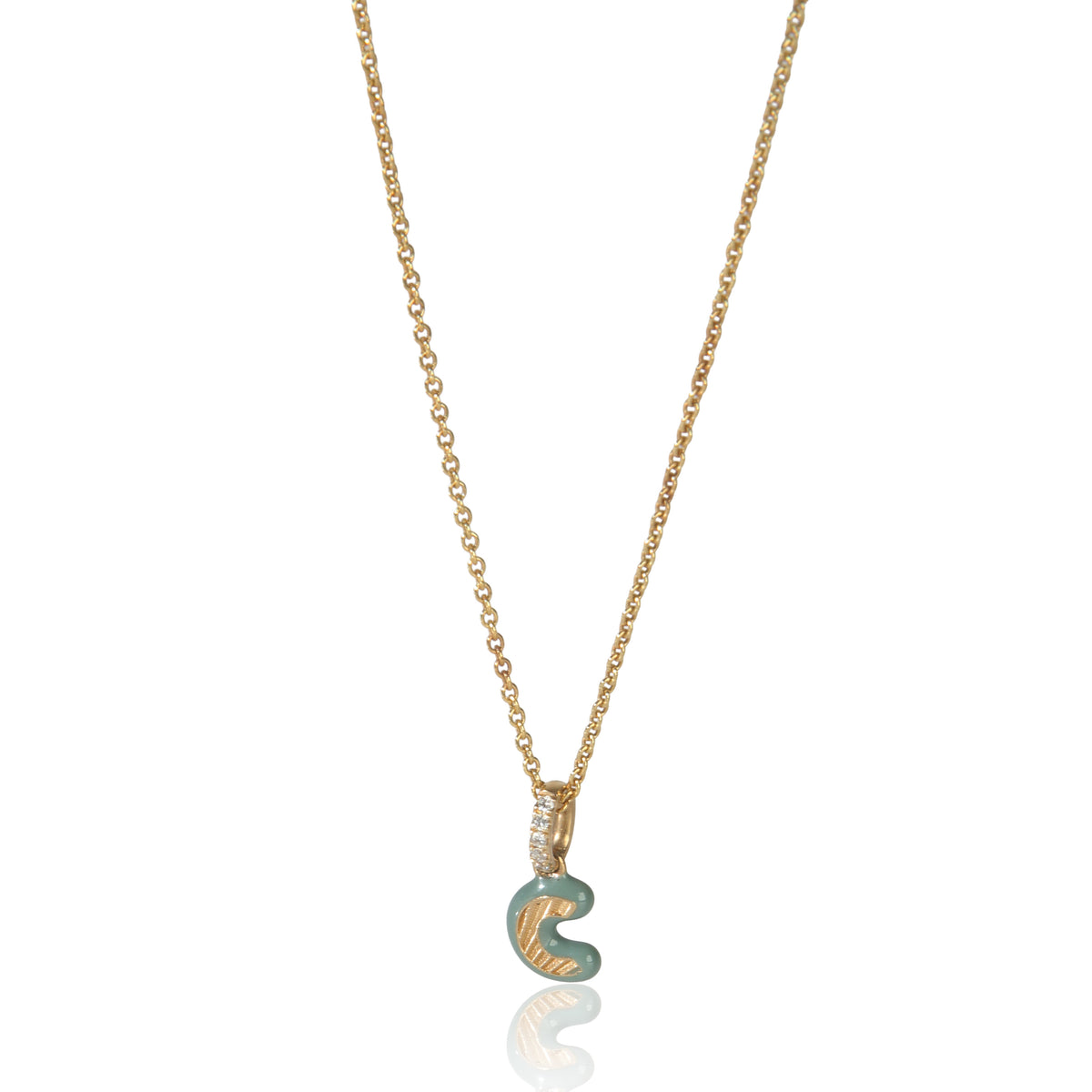 myGemma Yellow Gold Diamond Blue Enamel Mini Initial C Pendant fv