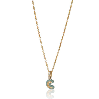 myGemma Yellow Gold Diamond Blue Enamel Mini Initial C Pendant fv