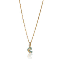 myGemma Yellow Gold Diamond Blue Enamel Mini Initial C Pendant fv