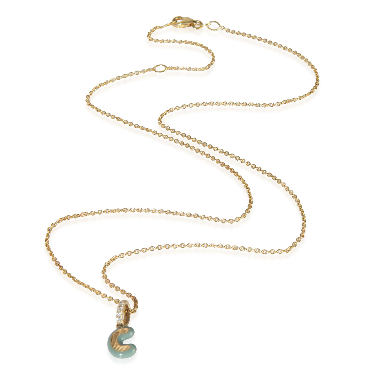 myGemma Yellow Gold Diamond Blue Enamel Mini Initial C Pendant pv