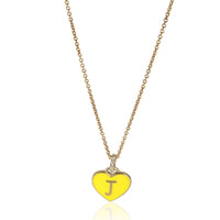 myGemma Yellow Gold Diamond Yellow Enamel Heart With Initial J Pendant fv