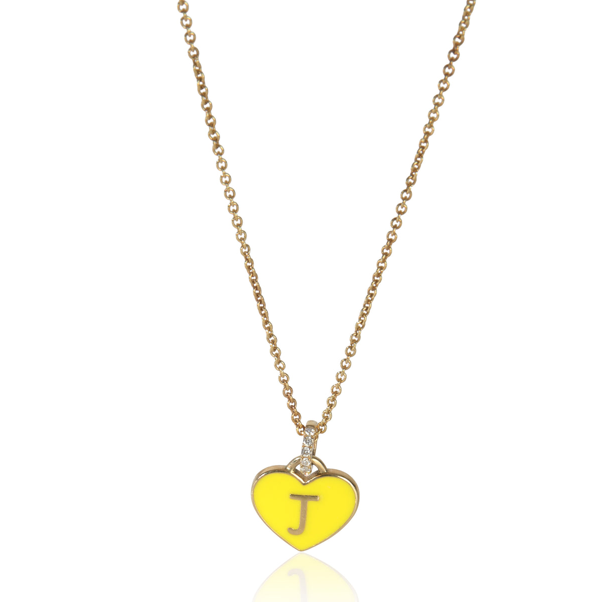 myGemma Yellow Gold Diamond Yellow Enamel Heart With Initial J Pendant fv