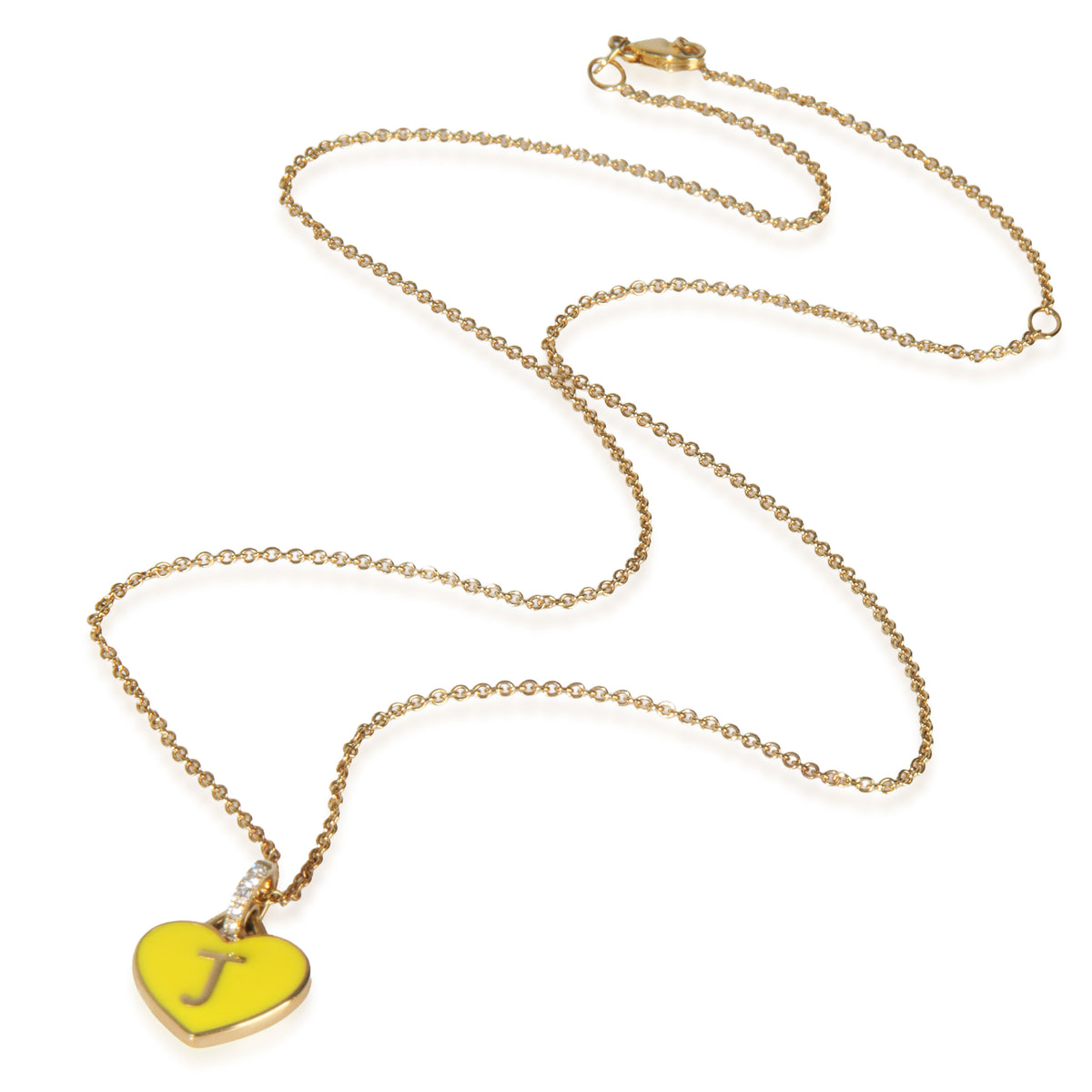 myGemma Yellow Gold Diamond Yellow Enamel Heart With Initial J Pendant pv