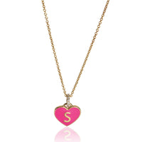myGemma Yellow Gold Diamond Hot Pink Enamel Heart With Initial S Pendant fv
